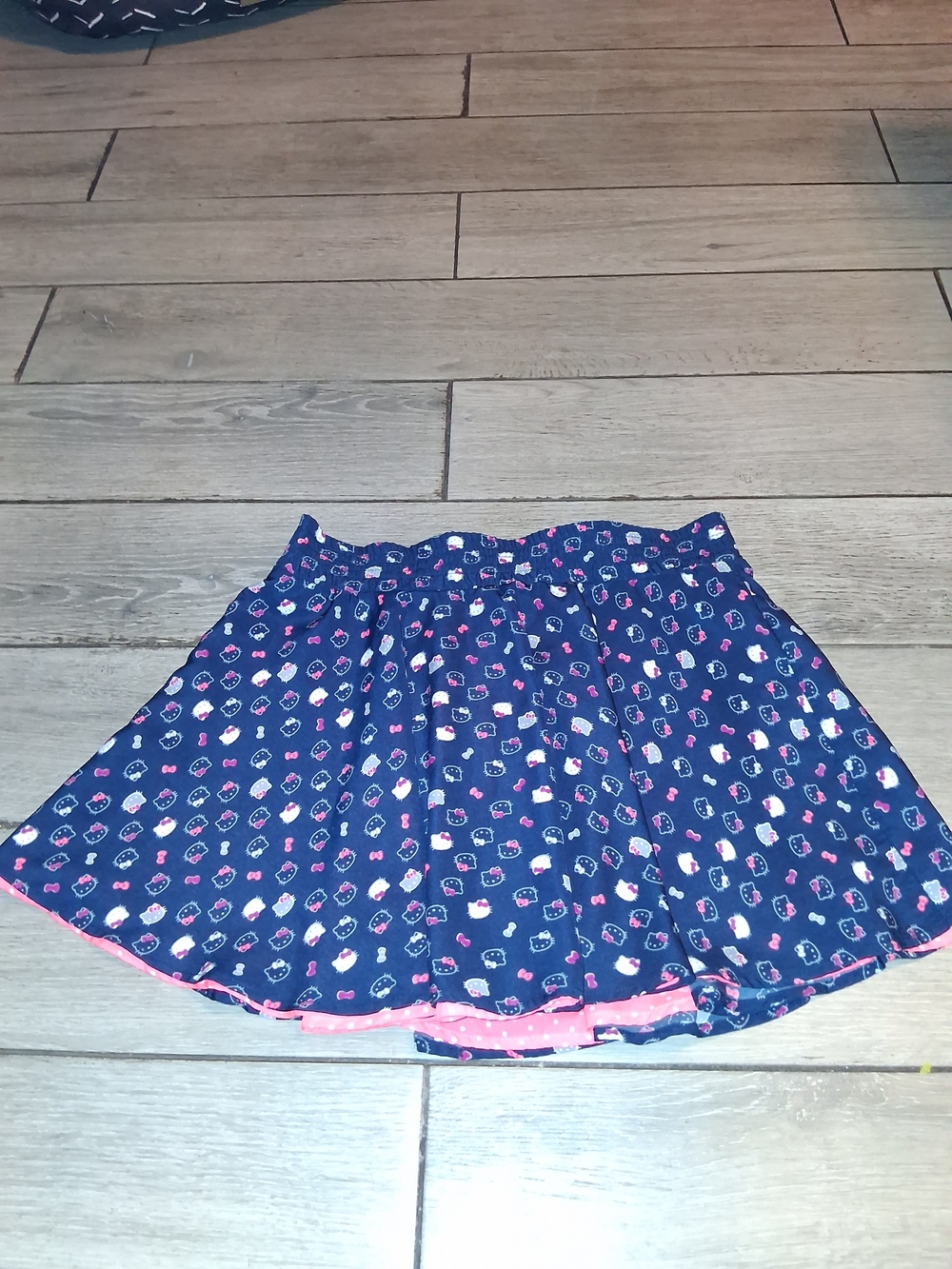Navy Circle Print Skater Skirt with Pink Trim